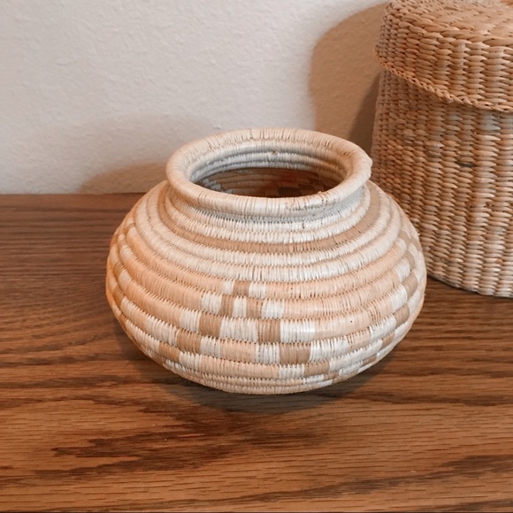 Vintage bohemian basket with pink star pattern